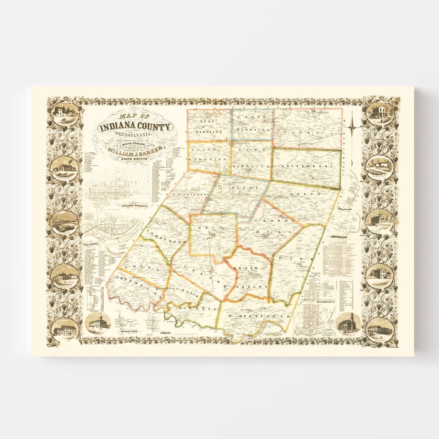 Vintage Map of Indiana County, Pennsylvania, 1856