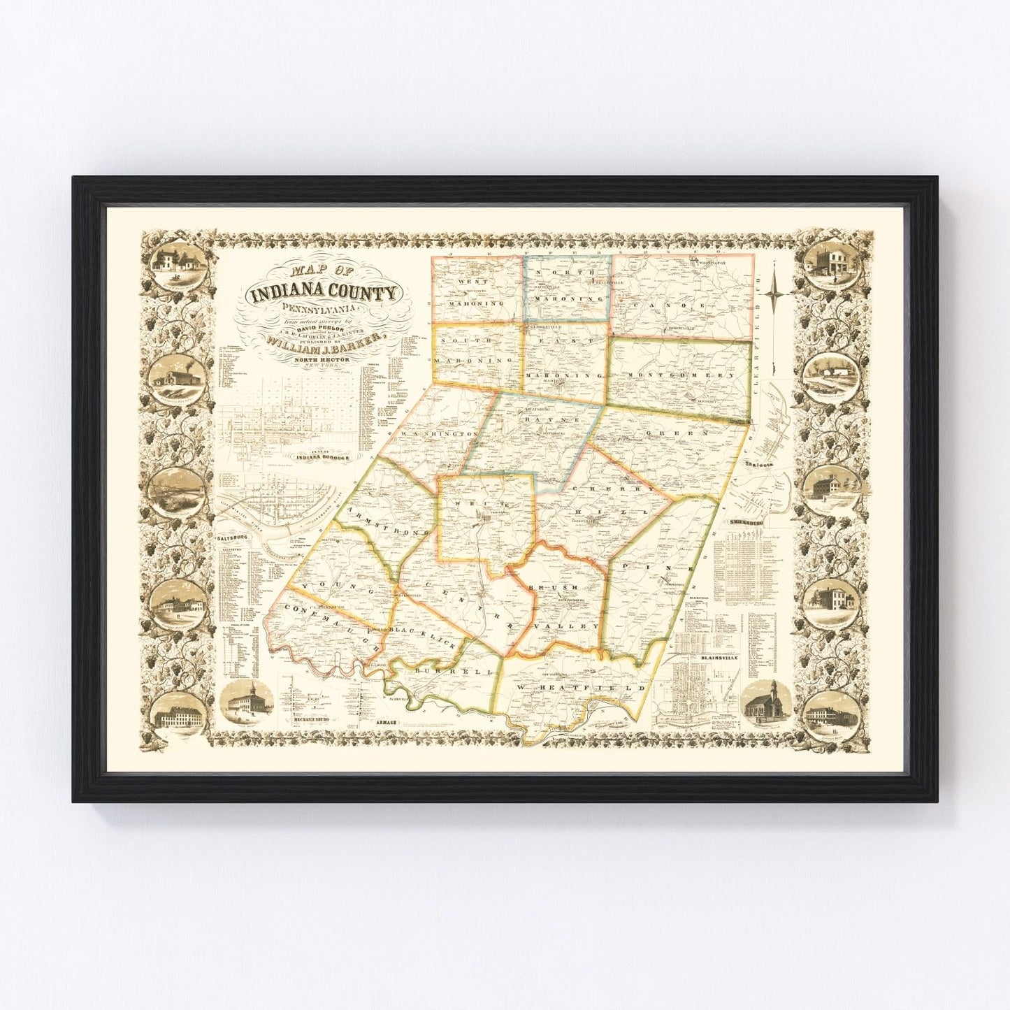 Vintage map of Indiana County, Pennsylvania, 1856