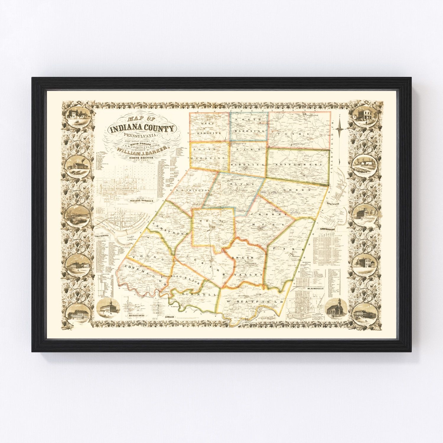 Vintage map of Indiana County, Pennsylvania, 1856