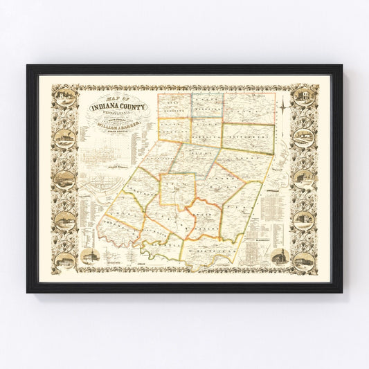 Vintage map of Indiana County, Pennsylvania, 1856