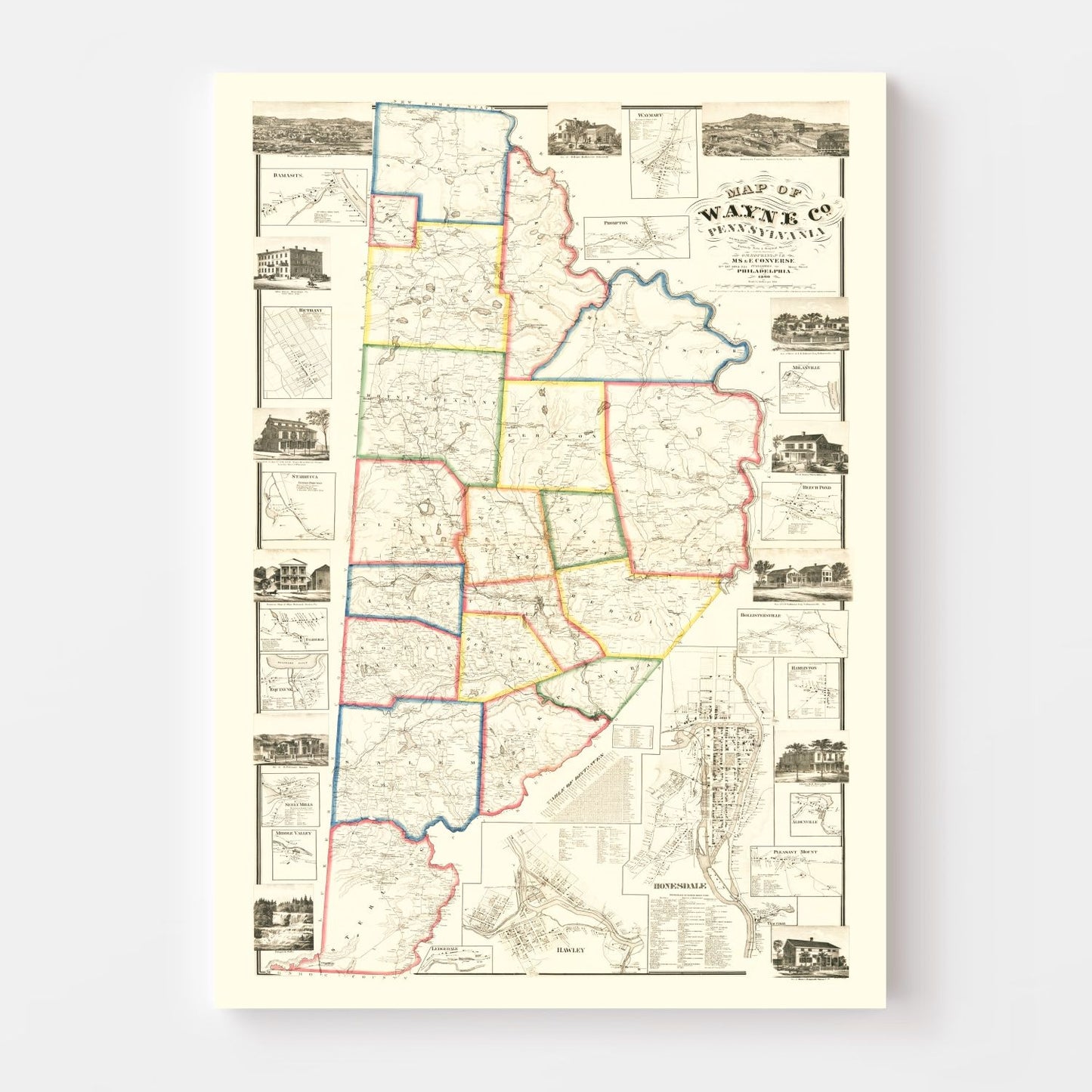 Vintage Map of Wayne County, Pennsylvania 1860