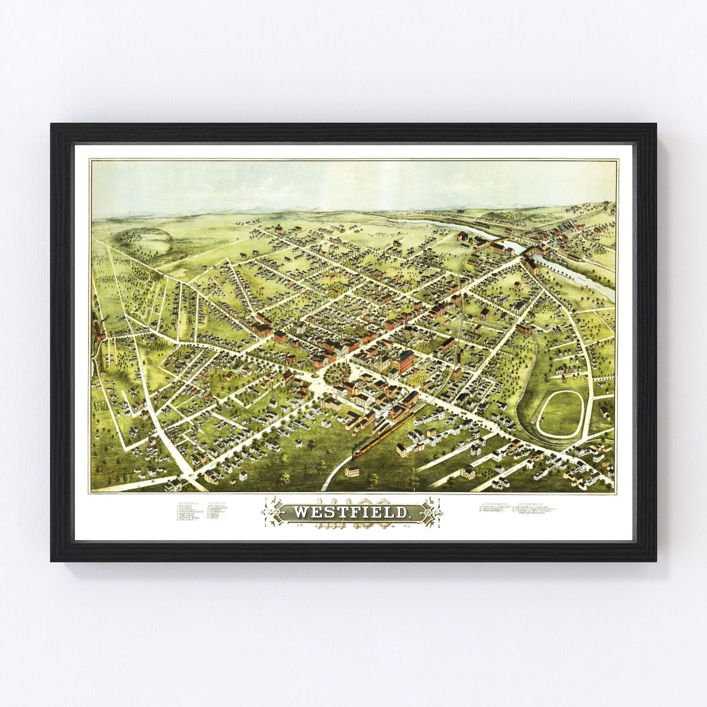 Vintage map of Westfield, Massachusetts, 1875, Whip City and surrounding farms
