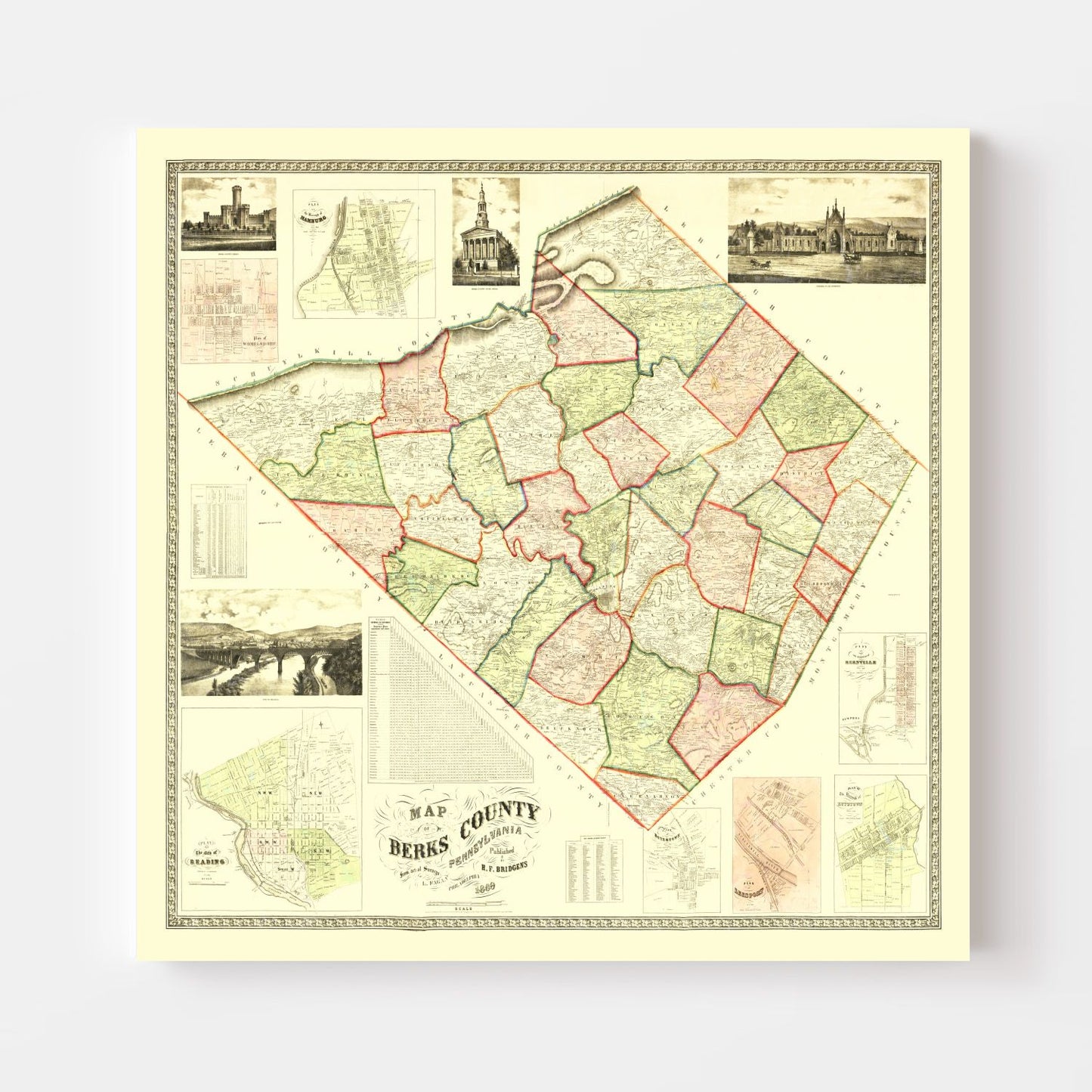 Vintage Map of Berks County, Pennsylvania, 1860