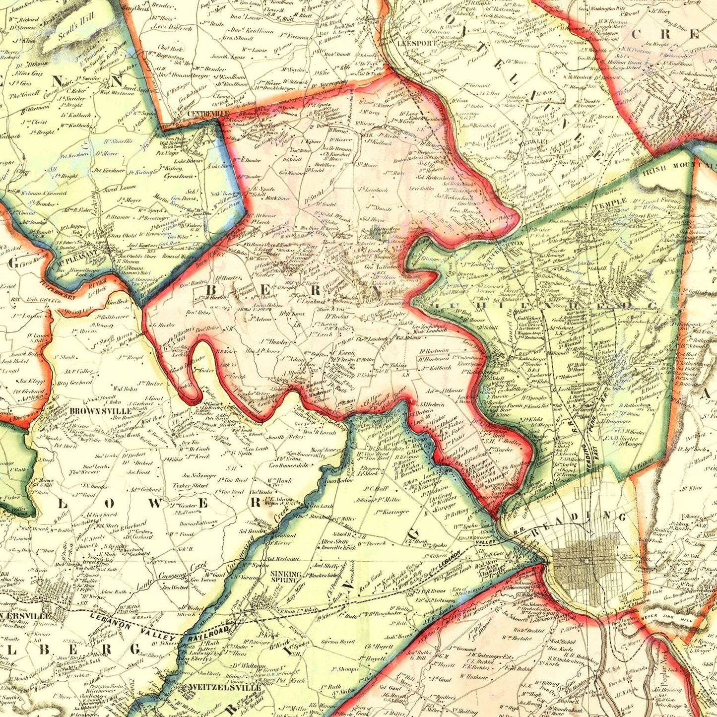 Vintage Map of Berks County, Pennsylvania, 1860