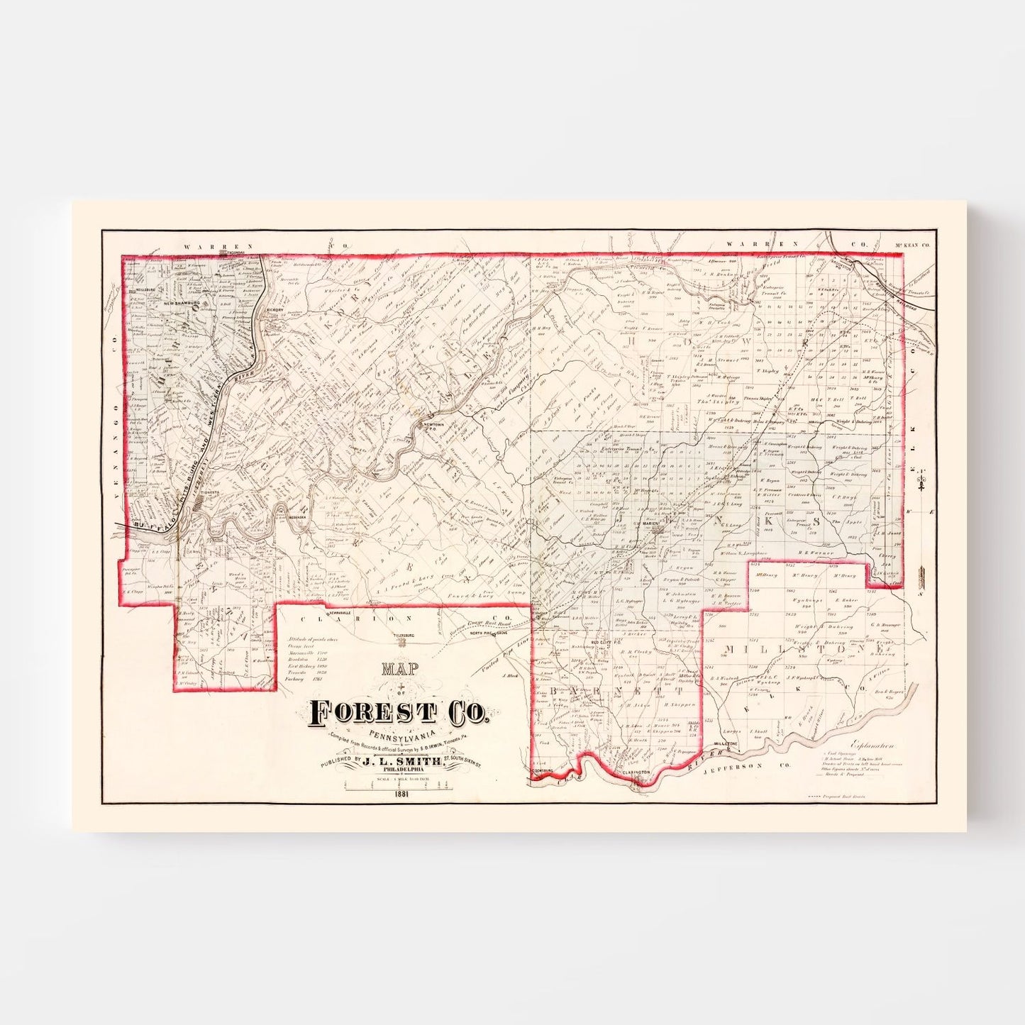 Vintage Map of Forest County, Pennsylvania, 1881