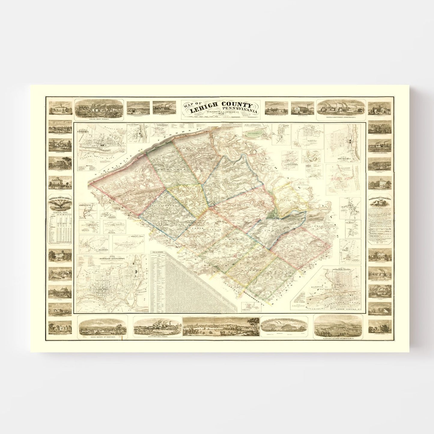 Vintage Map of Lehigh County, Pennsylvania, 1862