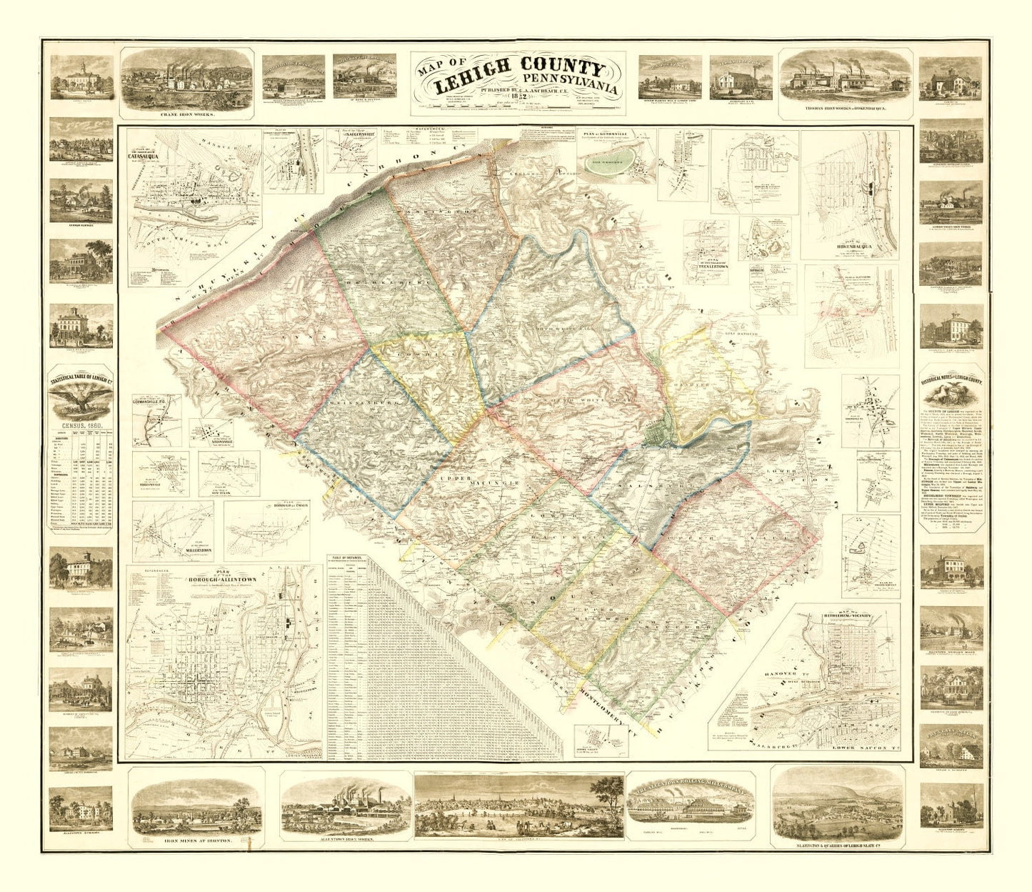 Vintage Map of Lehigh County, Pennsylvania, 1862