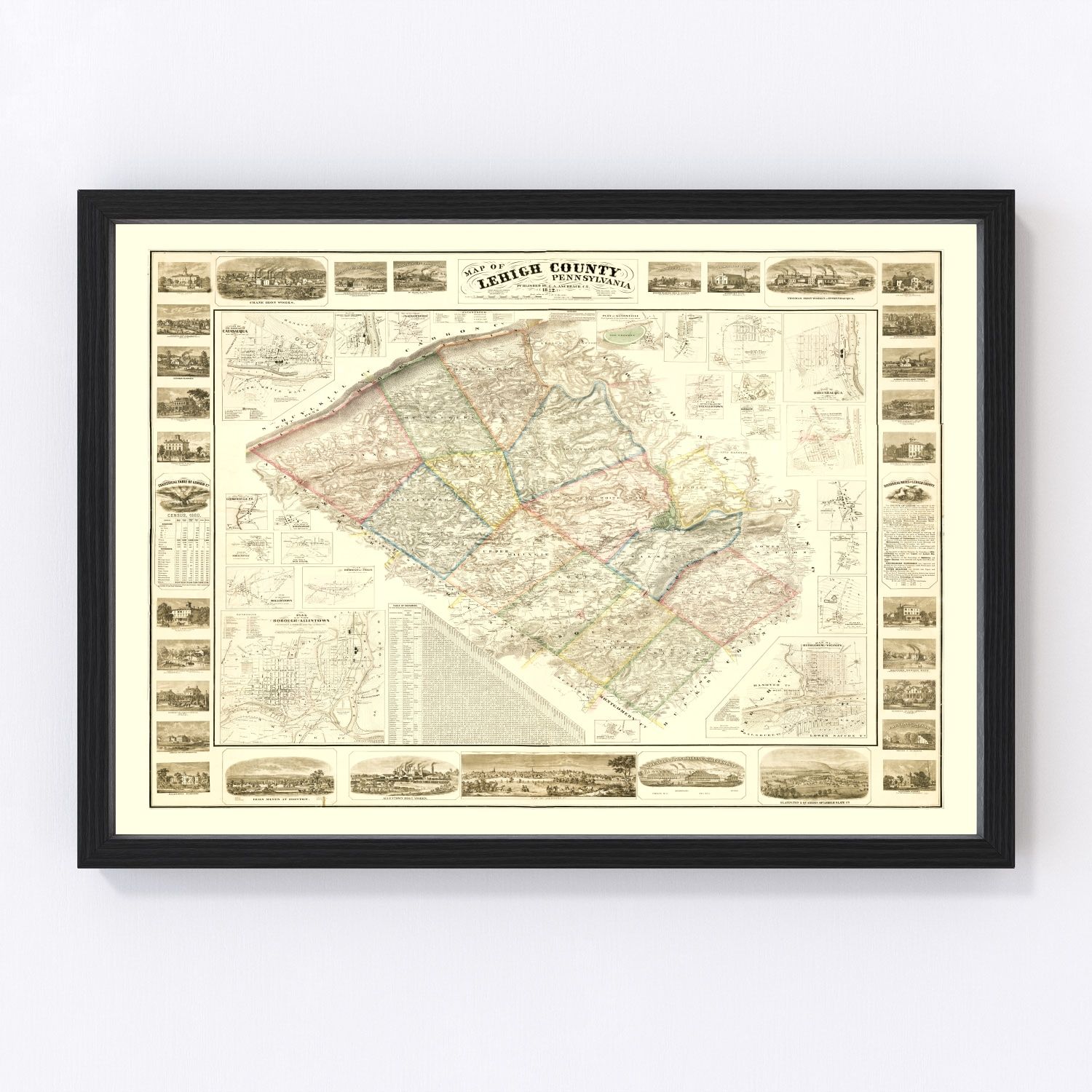 Vintage map of Lehigh County, Pennsylvania, 1862