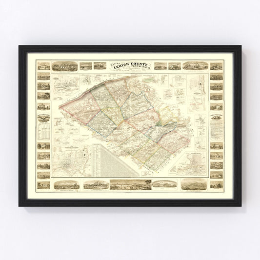 Vintage map of Lehigh County, Pennsylvania, 1862