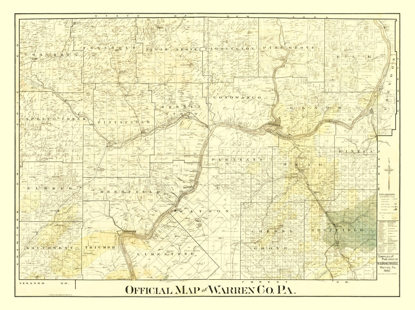 Vintage Map of Warren County, Pennsylvania, 1900