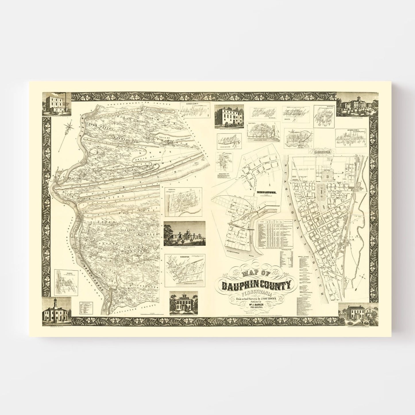Vintage Map of Dauphin County, Pennsylvania, 1858