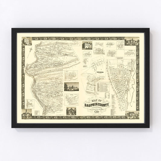 vintage map of Dauphin County, Pennsylvania, 1858