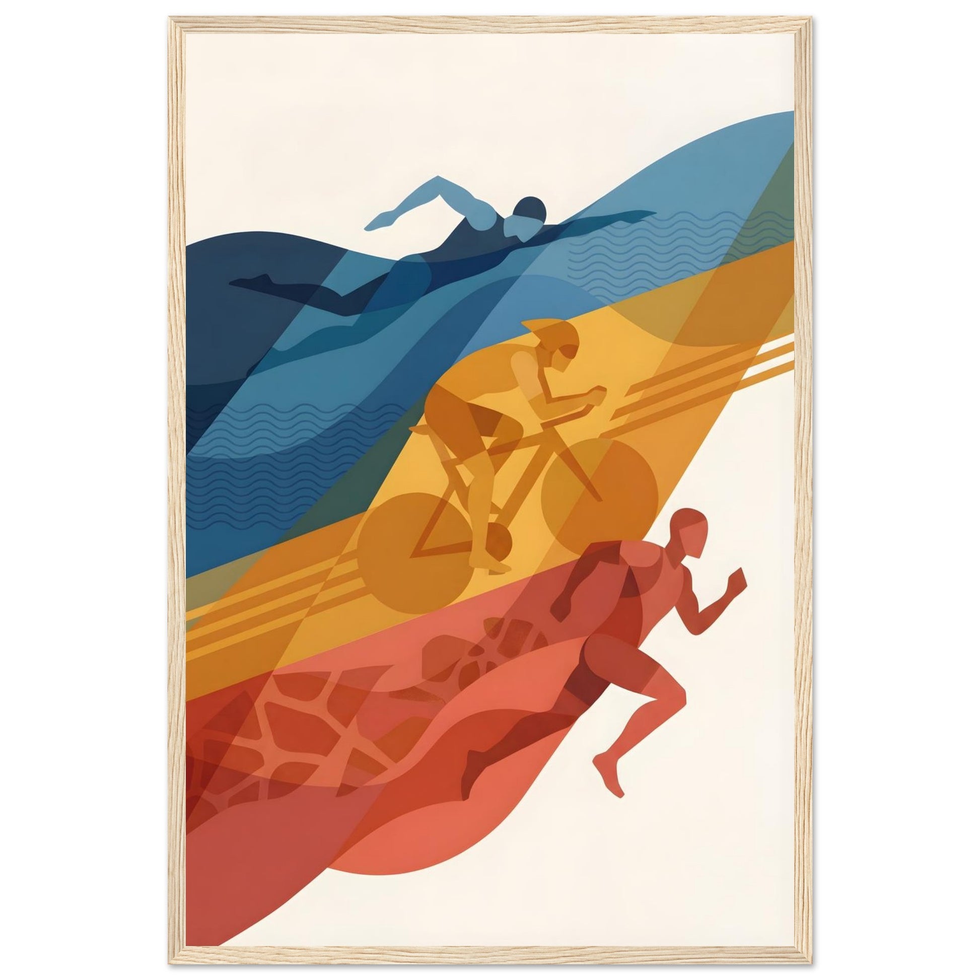 Abstract Triathlon Print: Geometric Swim Bike Run Wall Art - 20x25 cm / 8x10″ - White frame / Ready-to-hang - Sparkycare
