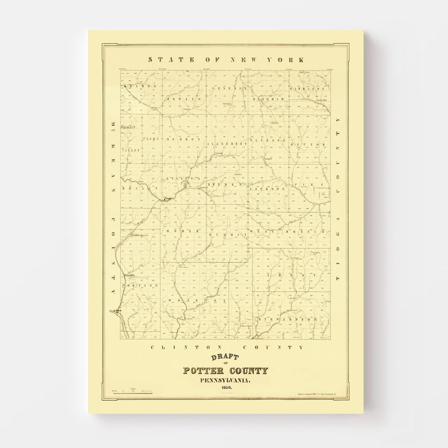 Vintage Map of Potter County, Pennsylvania, 1856