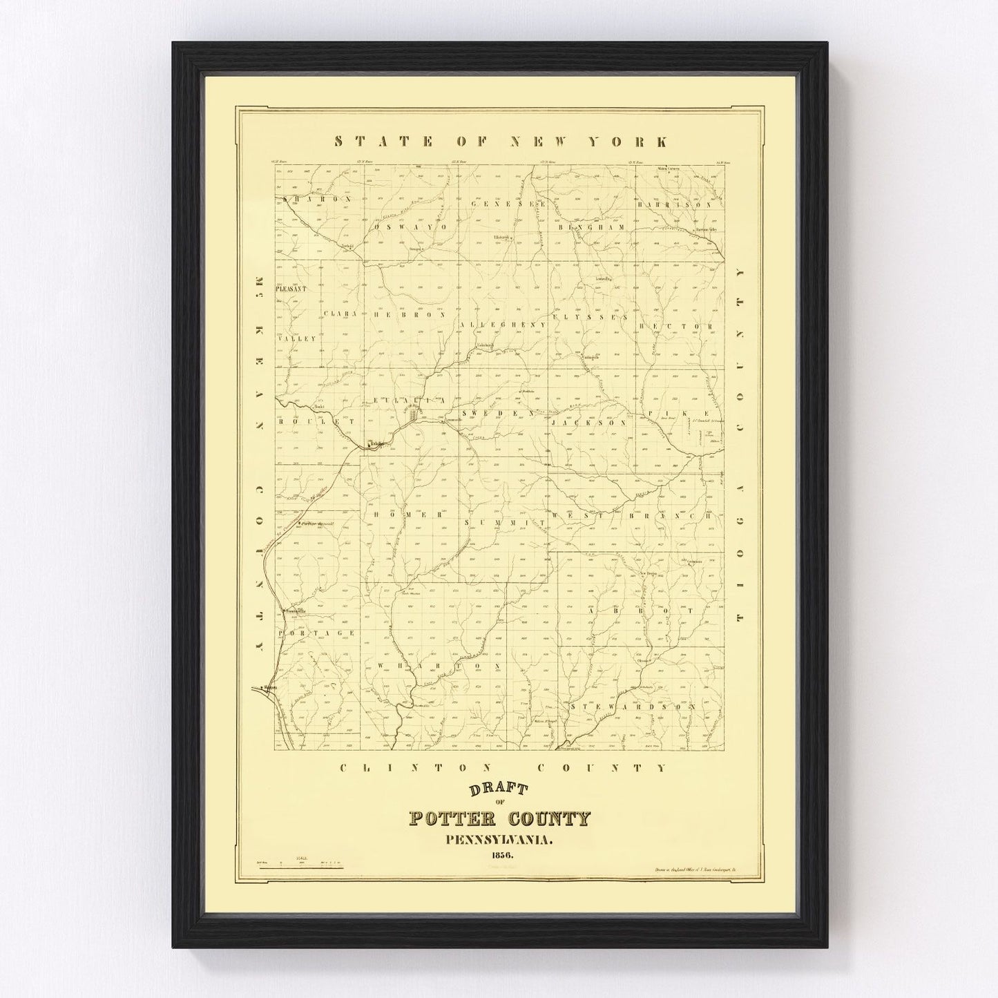 Vintage map of Potter County, Pennsylvania, 1856