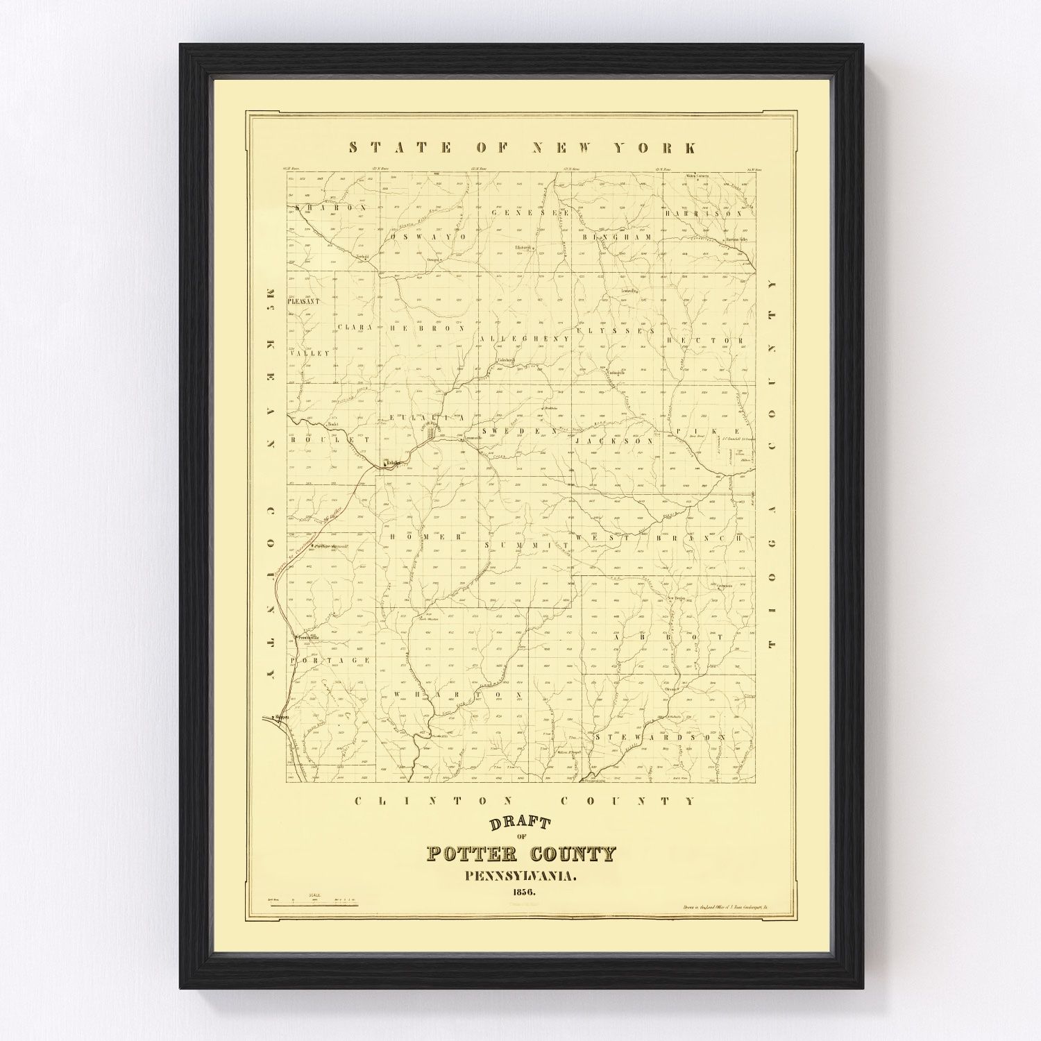 Vintage map of Potter County, Pennsylvania, 1856