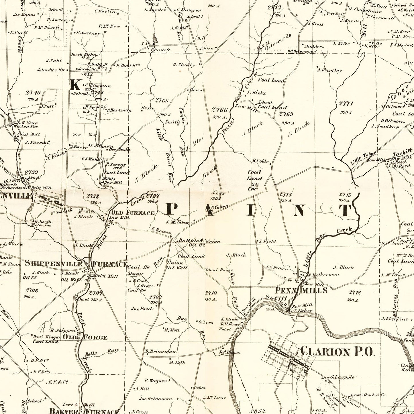 Vintage Map of Clarion County, Pennsylvania, 1865