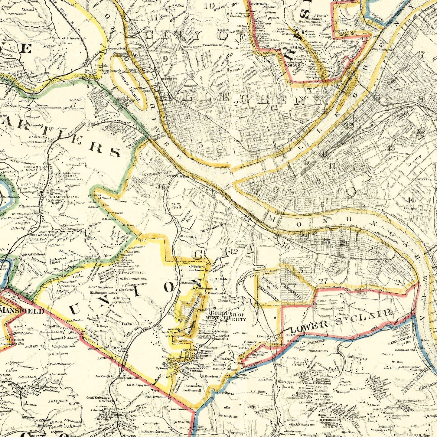 Vintage Map of Allegheny County, Pennsylvania, 1883