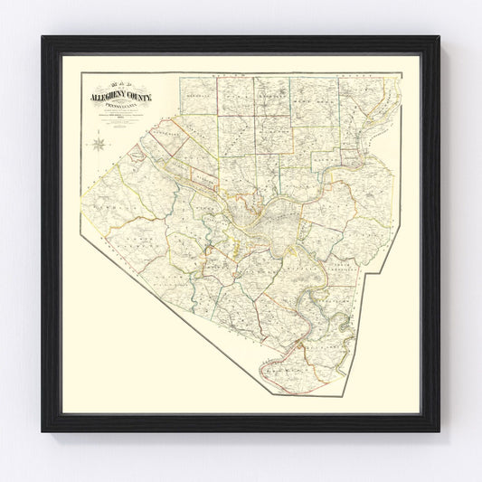 Vintage map of Allegheny County, Pennsylvania, 1883, restored print