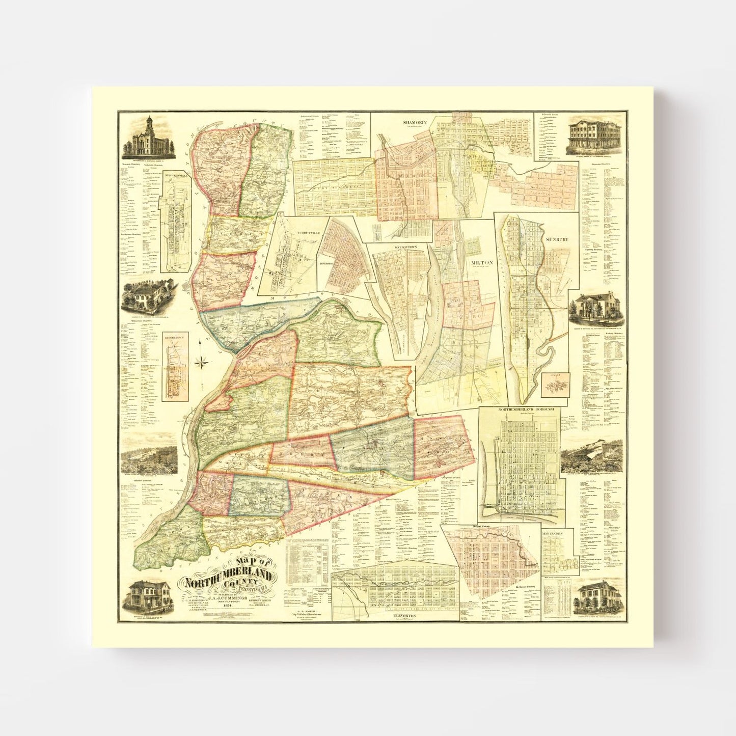 Vintage Map of Northumberland County, Pennsylvania, 1874