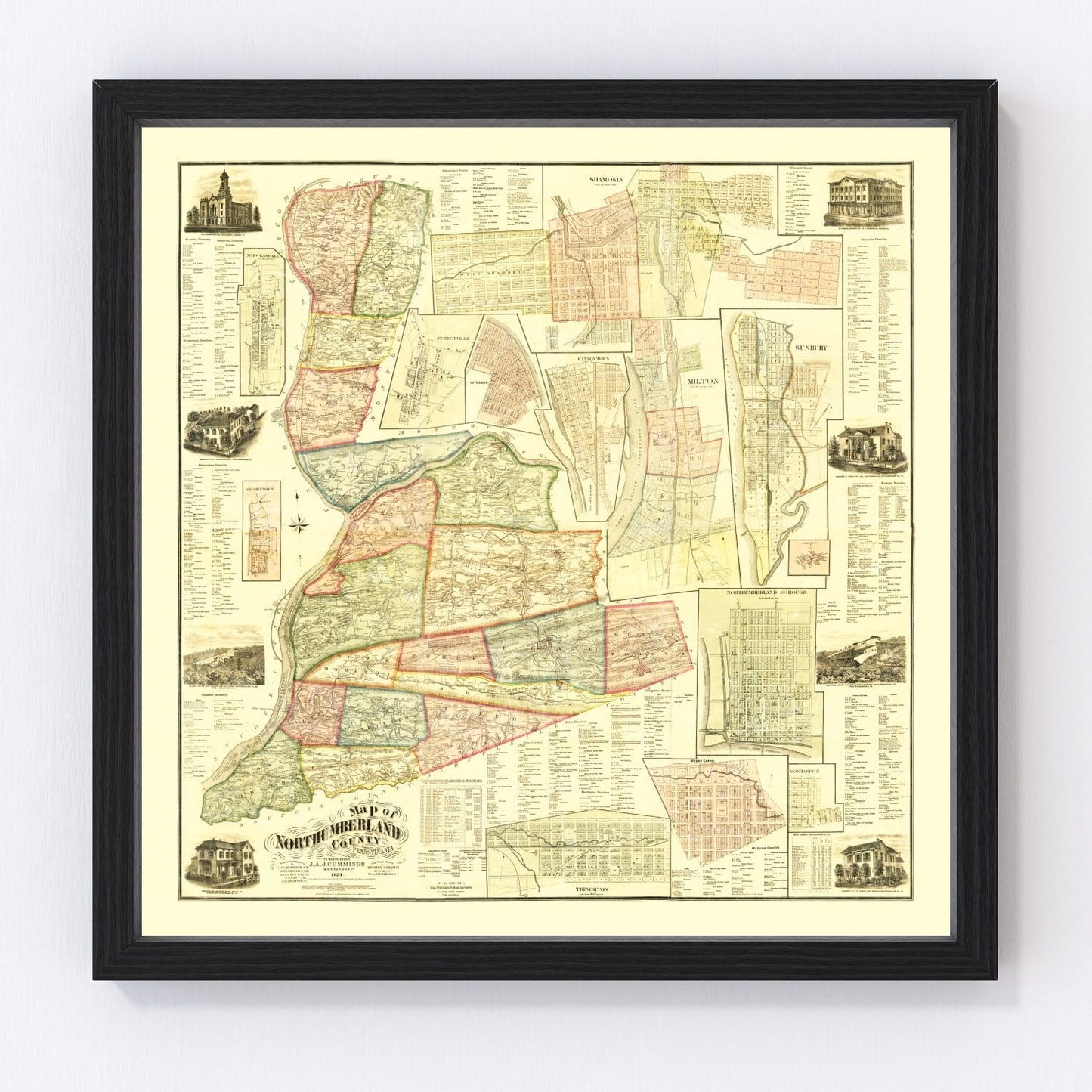 vintage map of Northumberland County, Pennsylvania, 1874