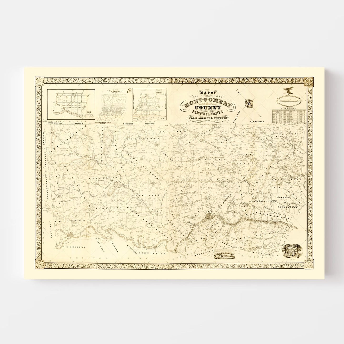 Vintage Map of Montgomery County, Pennsylvania, 1849