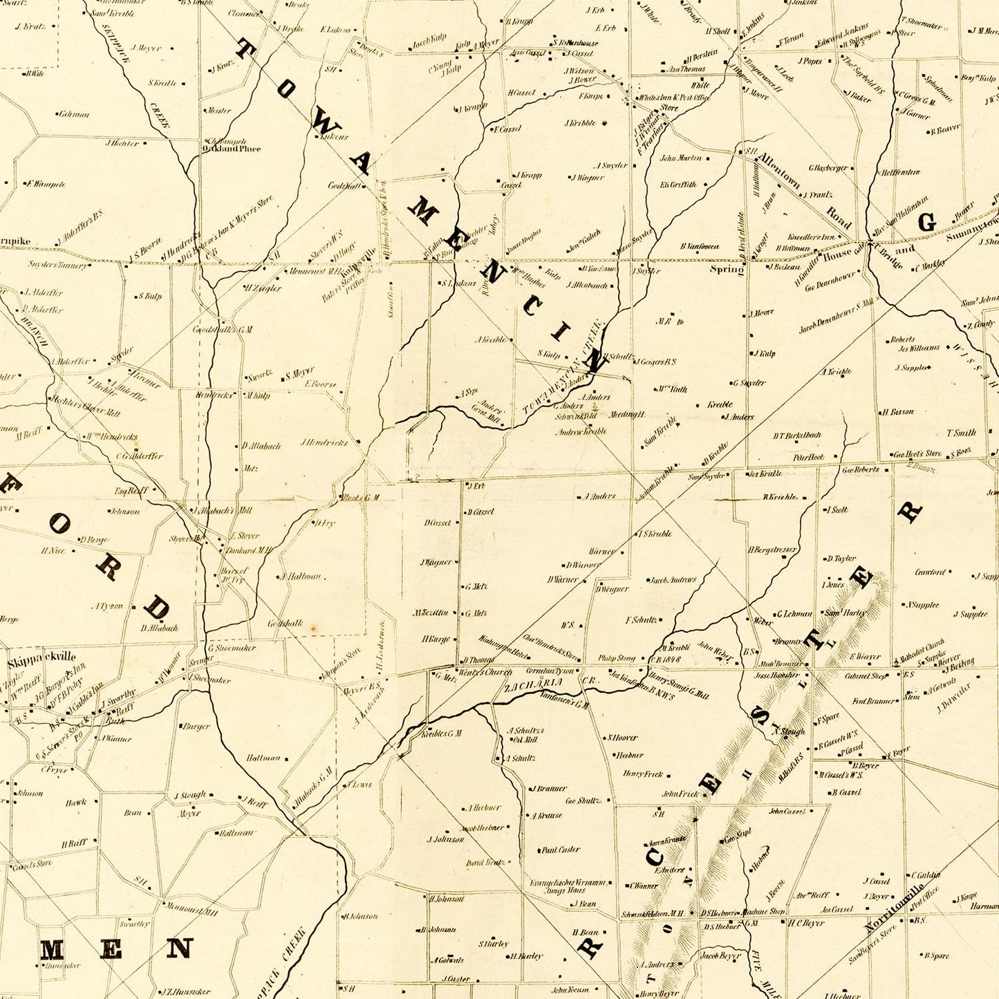 Vintage Map of Montgomery County, Pennsylvania, 1849