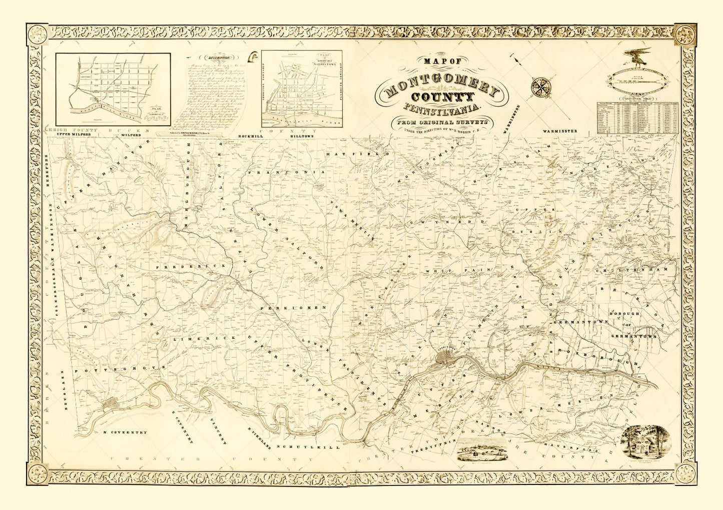 Vintage Map of Montgomery County, Pennsylvania, 1849