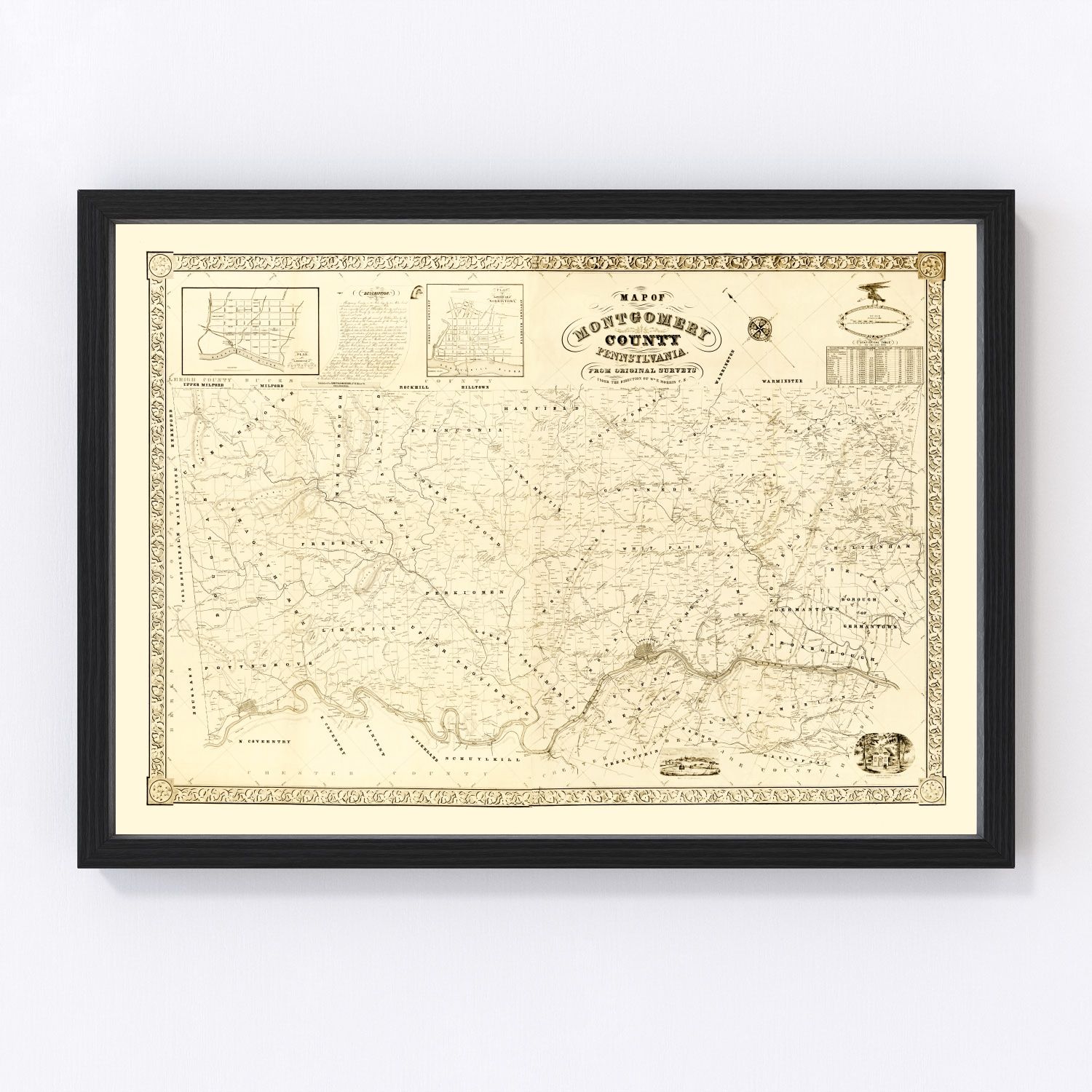 Vintage map of Montgomery County, Pennsylvania, 1849