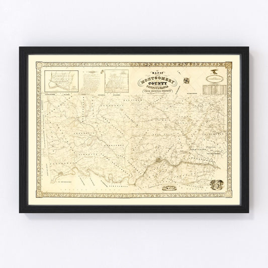 Vintage map of Montgomery County, Pennsylvania, 1849