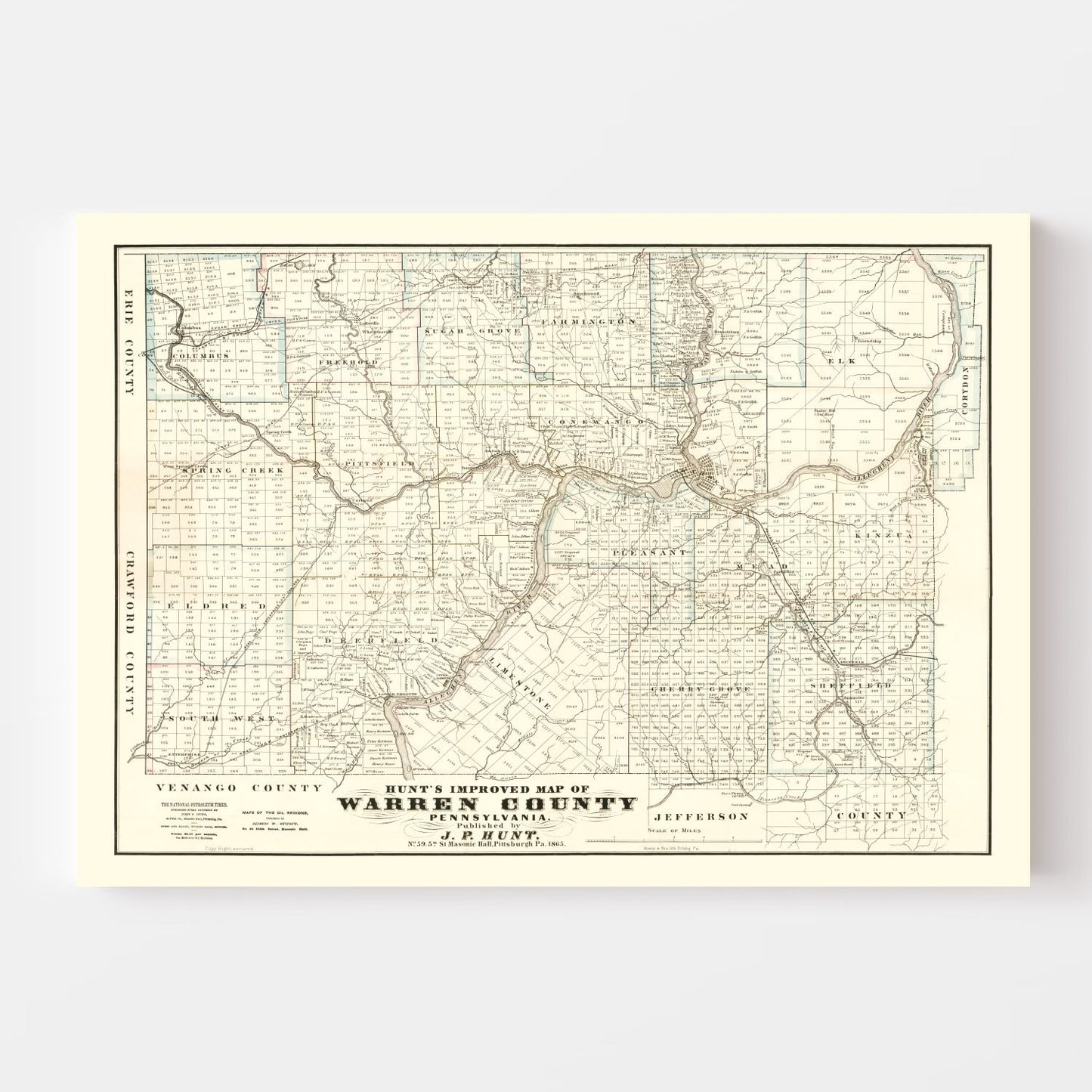 Vintage Map of Warren County, Pennsylvania, 1865 Wall Art
