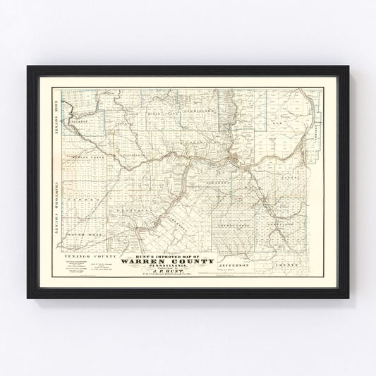 Vintage map of Warren County, Pennsylvania, 1865 wall art print