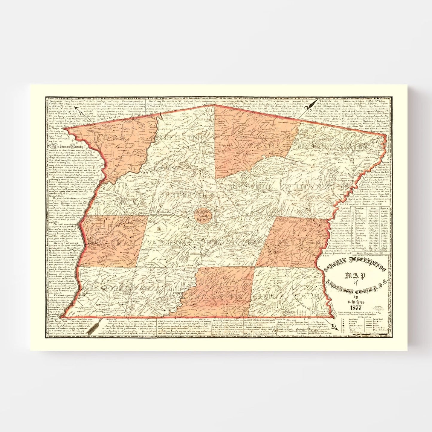 Vintage Map of Anderson County, South Carolina, 1877