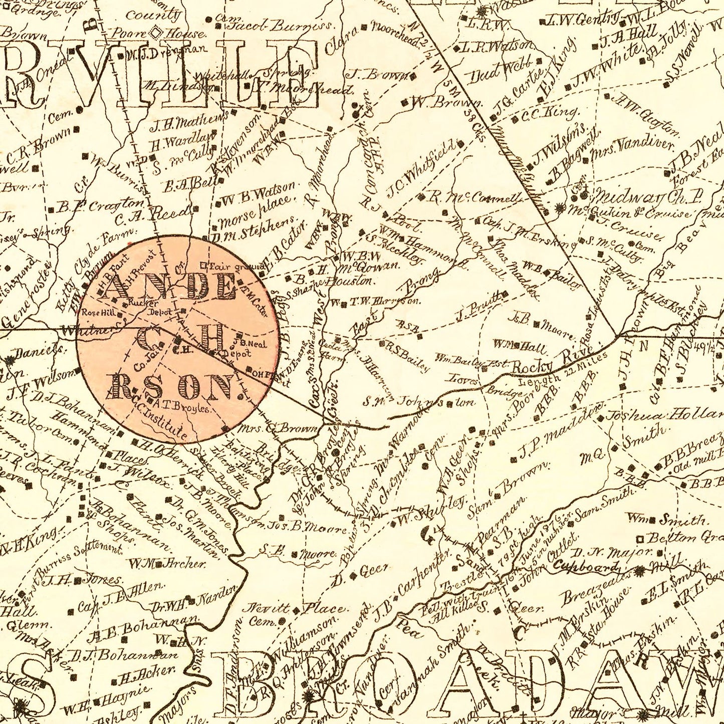 Vintage Map of Anderson County, South Carolina, 1877