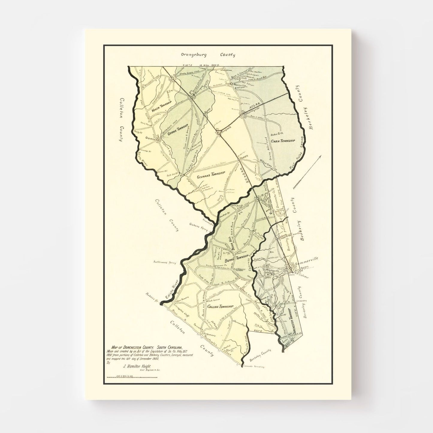 Vintage Map of Dorchester County, South Carolina, 1900