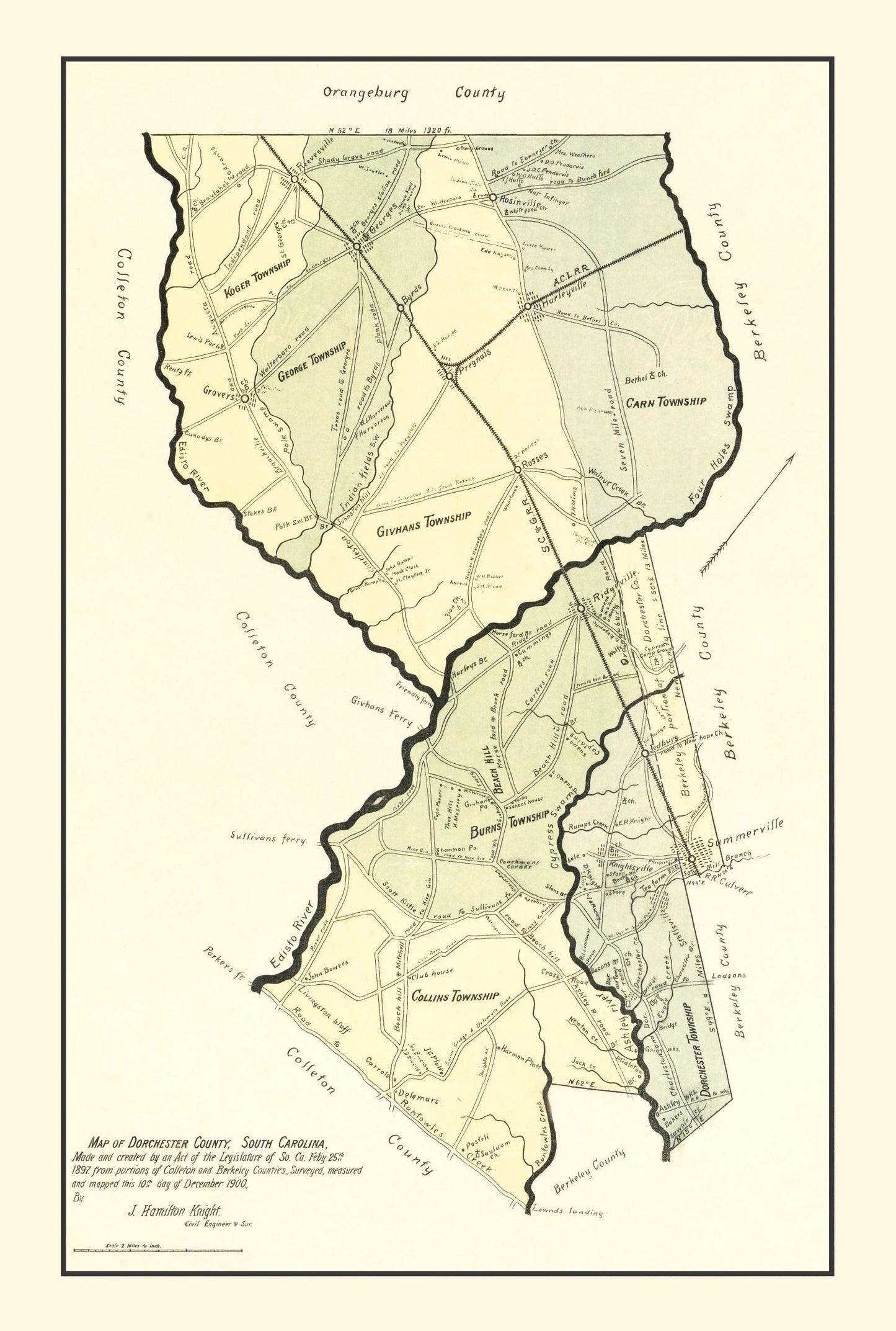 Vintage Map of Dorchester County, South Carolina, 1900