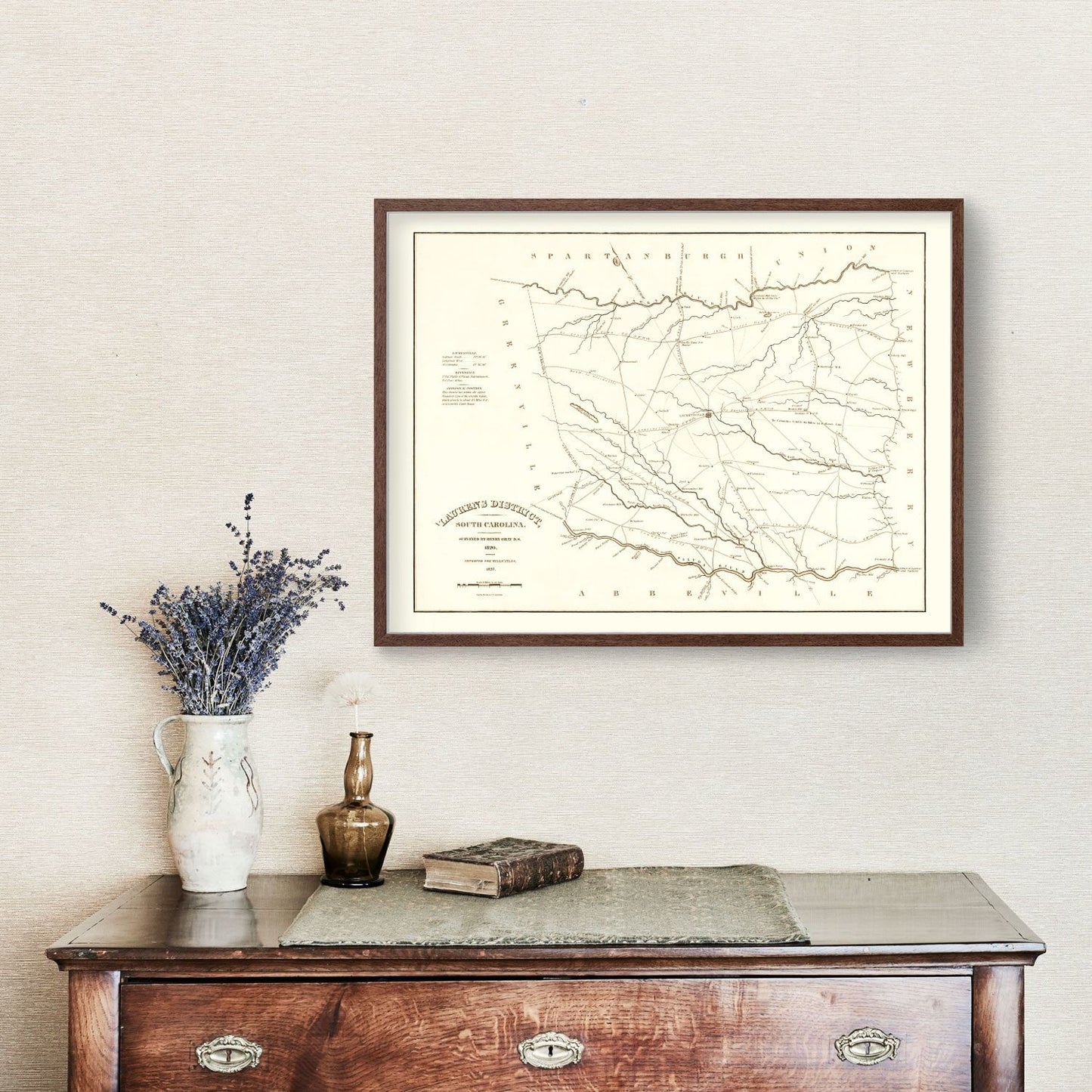 Vintage Map of Laurens County, South Carolina, 1825