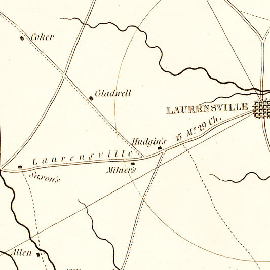 Vintage Map of Laurens County, South Carolina, 1825