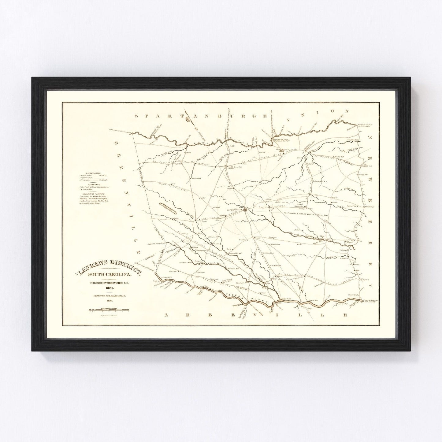 Vintage map of Laurens County, South Carolina, 1825