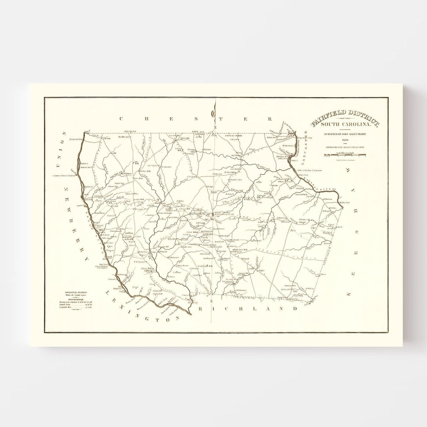 Vintage Map of Fairfield County, South Carolina, 1825