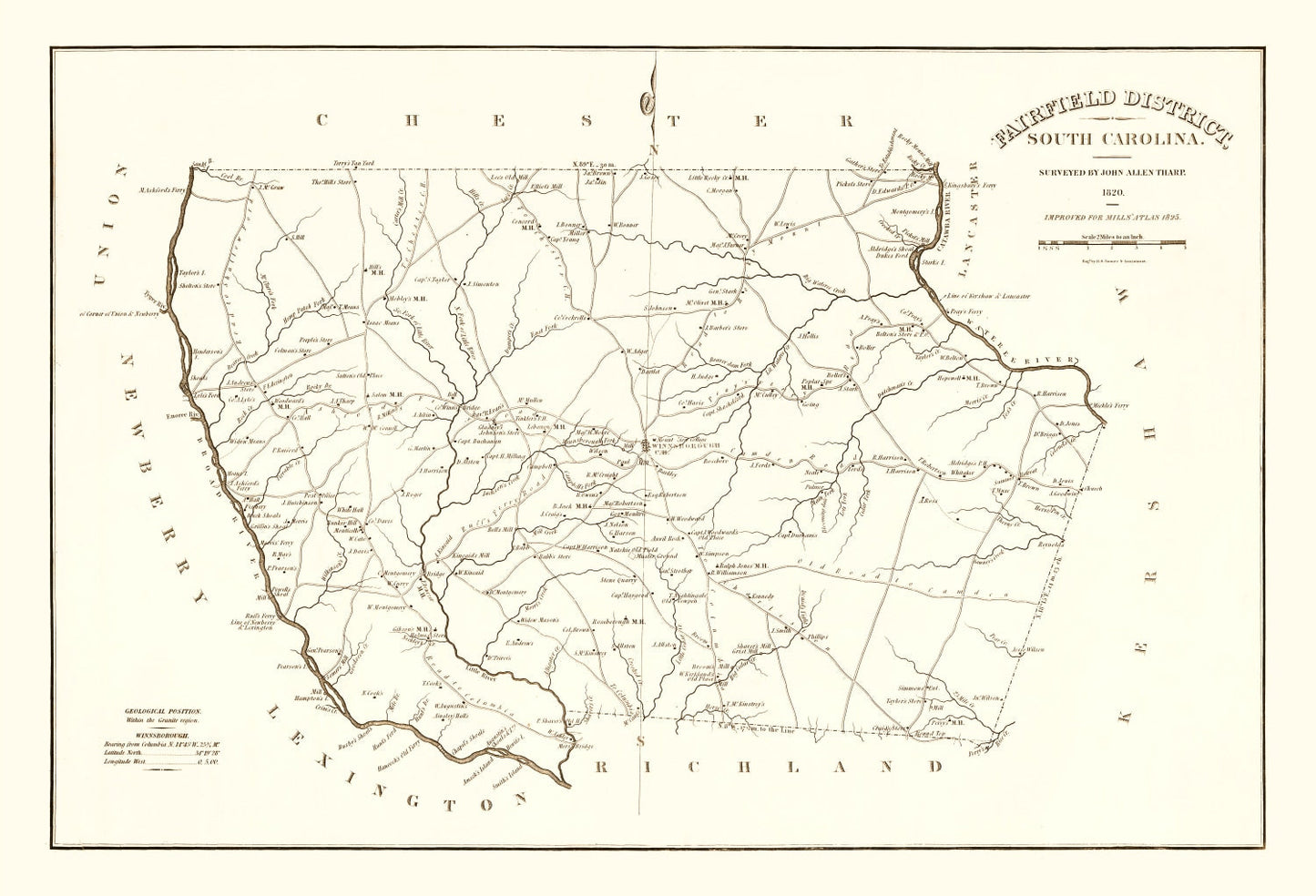 Vintage Map of Fairfield County, South Carolina, 1825