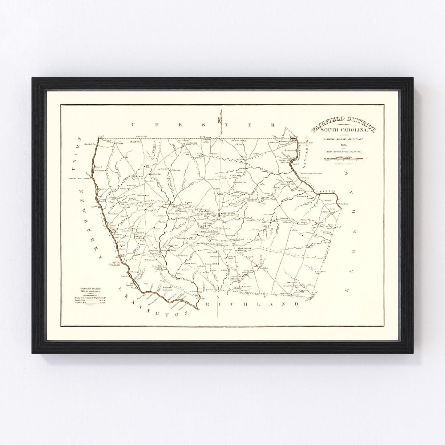 Vintage map of Fairfield County, South Carolina, 1825