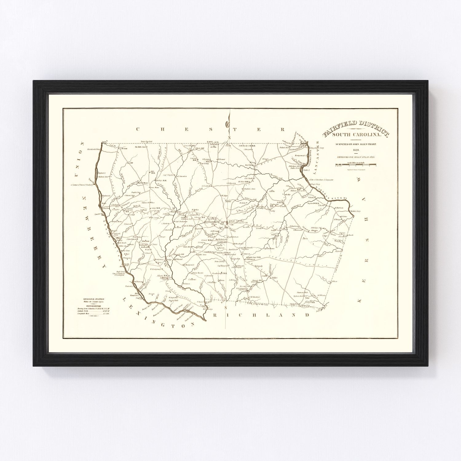 Vintage map of Fairfield County, South Carolina, 1825