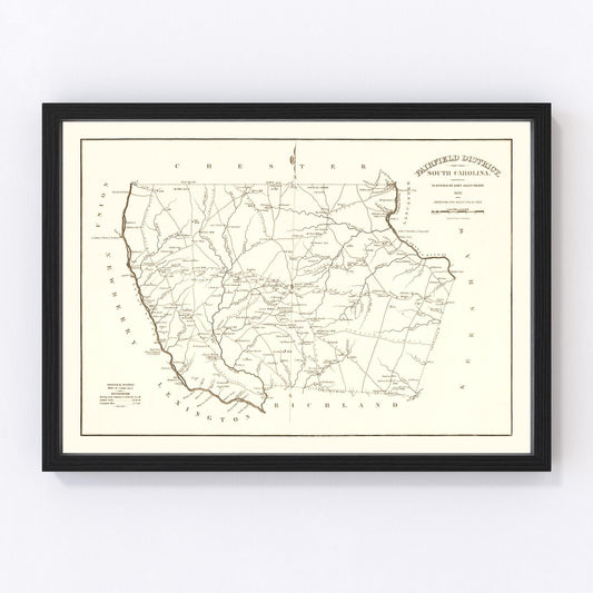 Vintage map of Fairfield County, South Carolina, 1825
