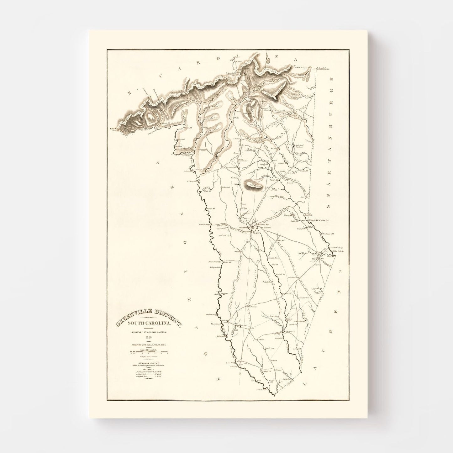 Vintage Map of Greenville County, South Carolina, 1825