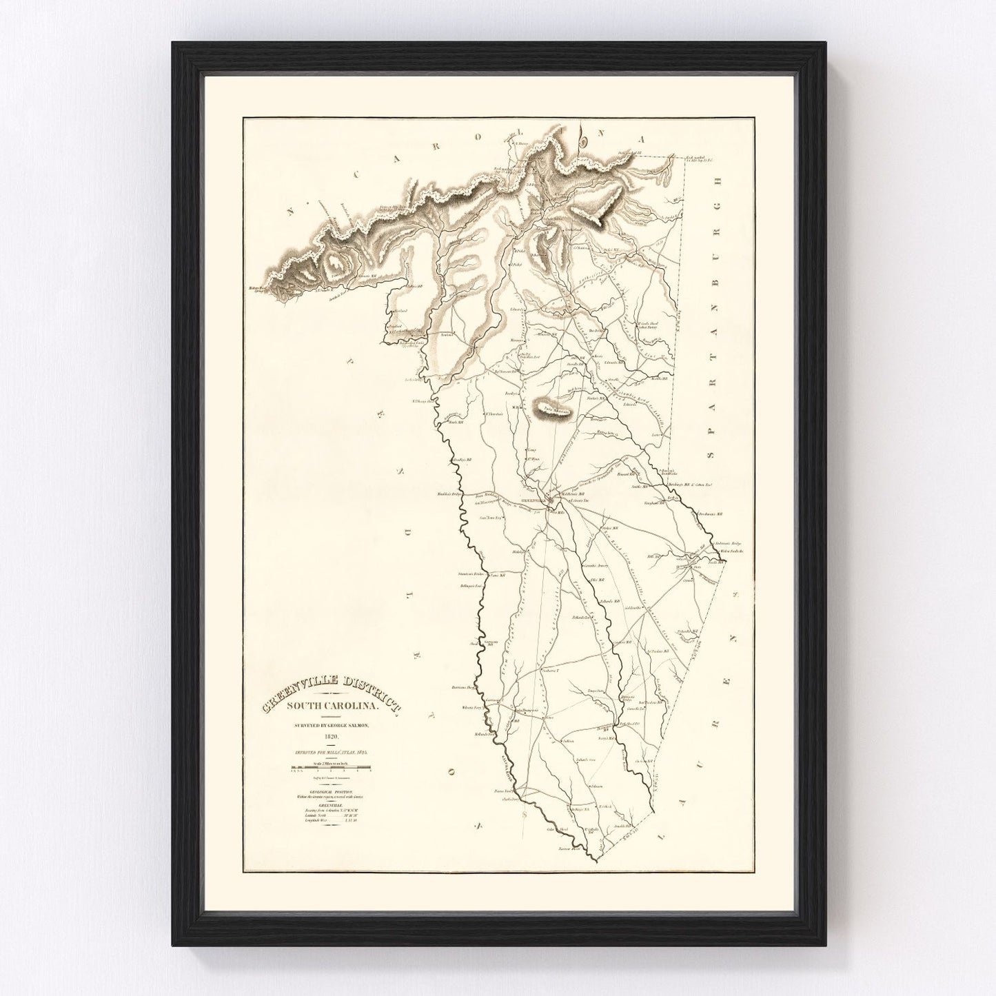 vintage map of Greenville County, South Carolina, 1825