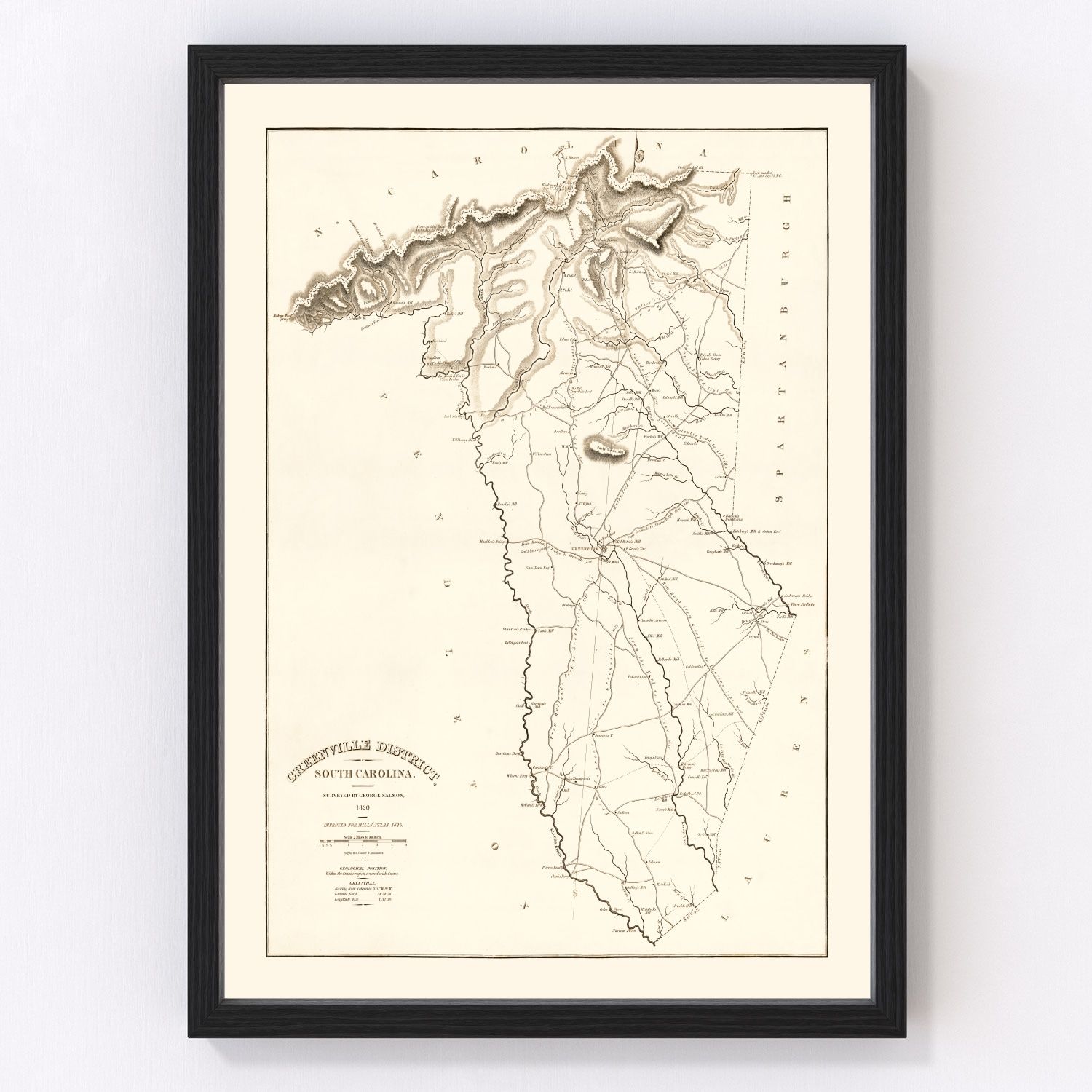 vintage map of Greenville County, South Carolina, 1825