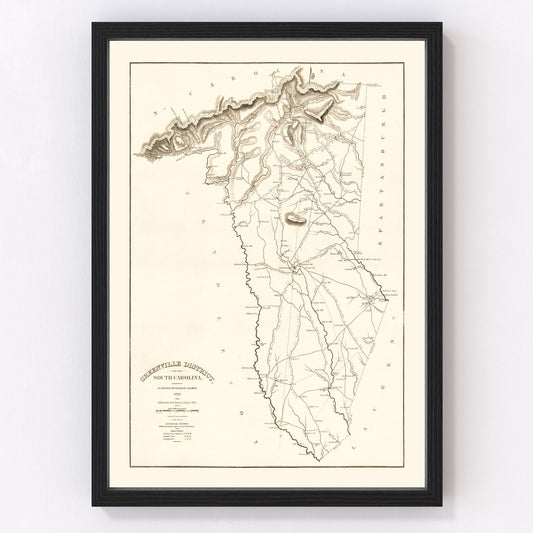 vintage map of Greenville County, South Carolina, 1825