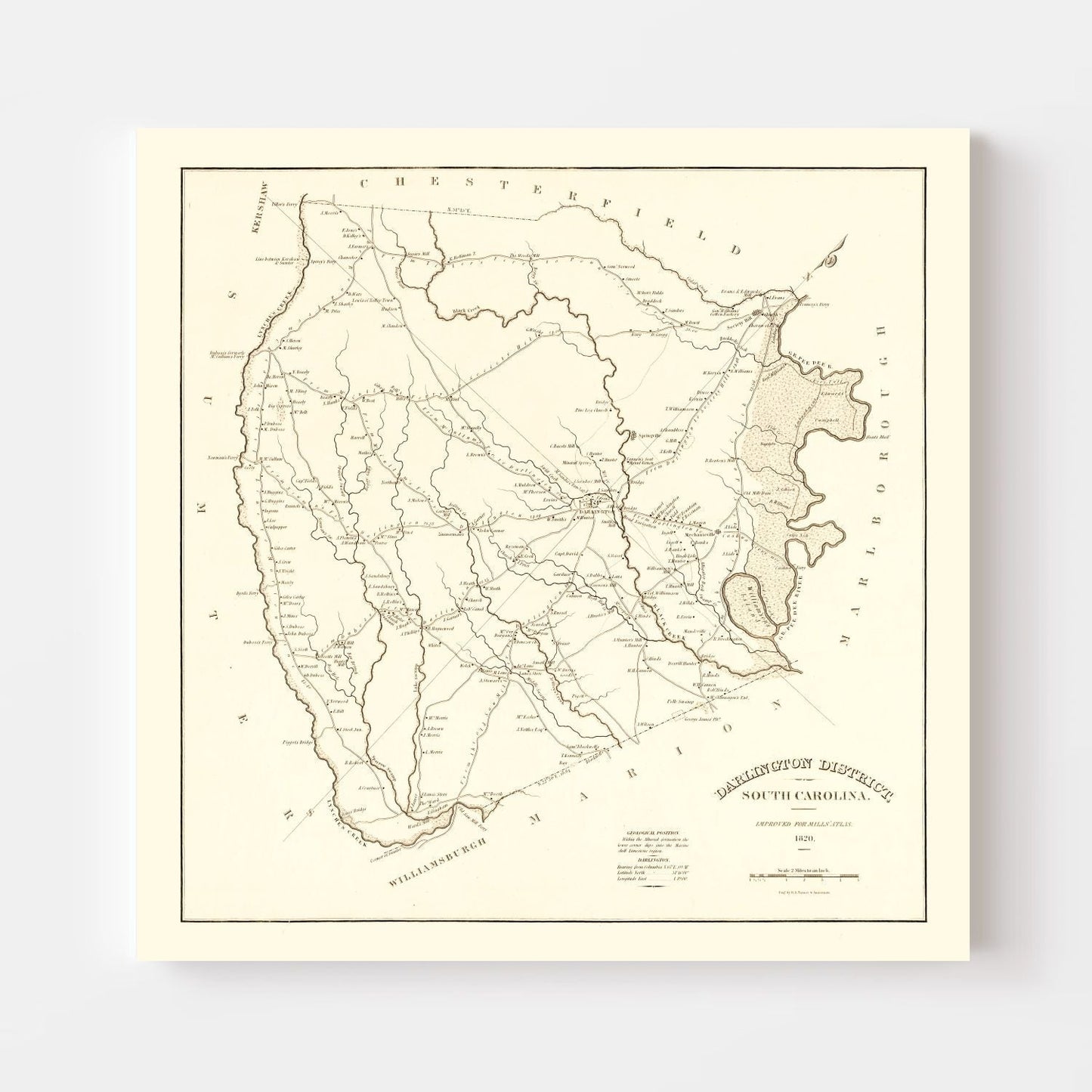 Vintage Map of Darlington County, South Carolina, 1825