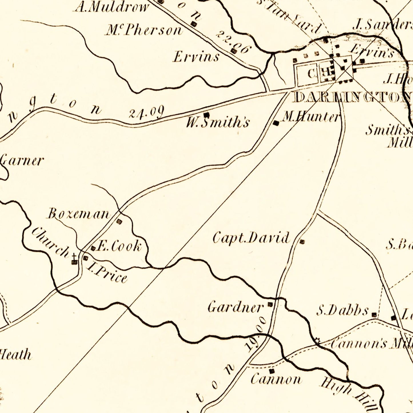 Vintage Map of Darlington County, South Carolina, 1825